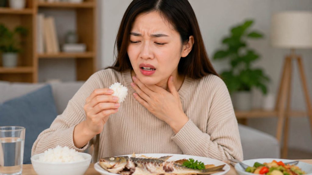 Không nên nuốt cơm khi bị mắc xương cá