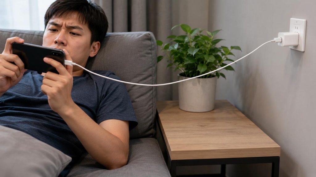 Không vừa sạc vừa sử dụng điện thoại làm căng dây
