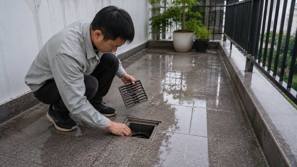 Kiểm tra hệ thống thoát nước ban công trước mùa mưa