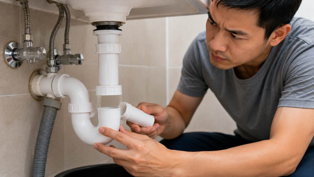 Kiểm tra ống thoát nước bồn rửa mặt bị nứt
