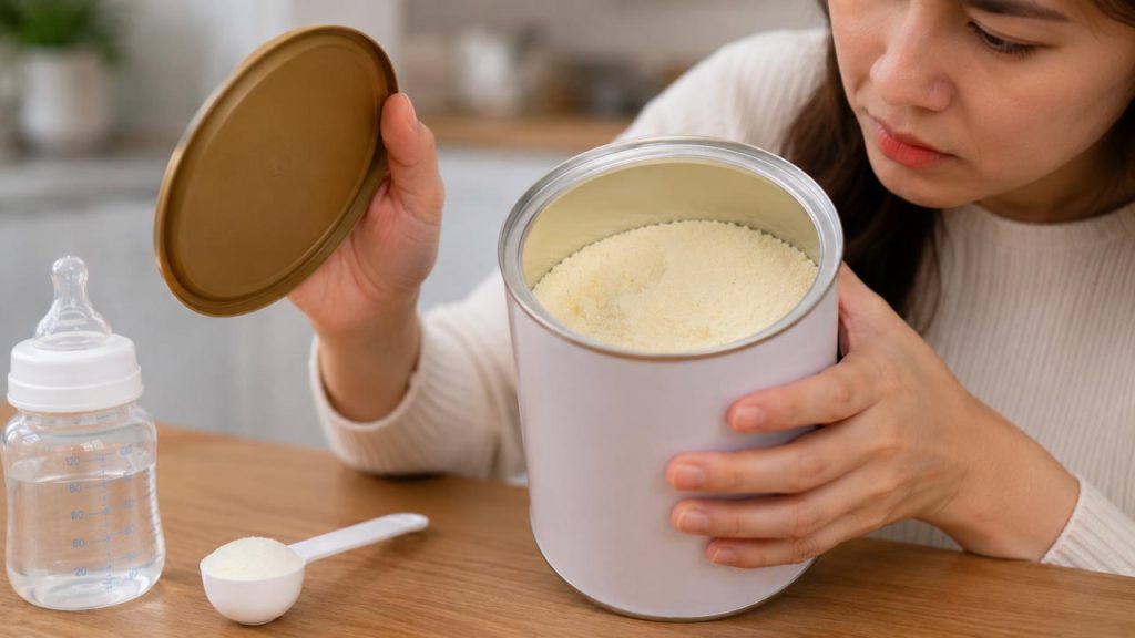 Kiểm tra sữa bột trước khi pha cho bé
