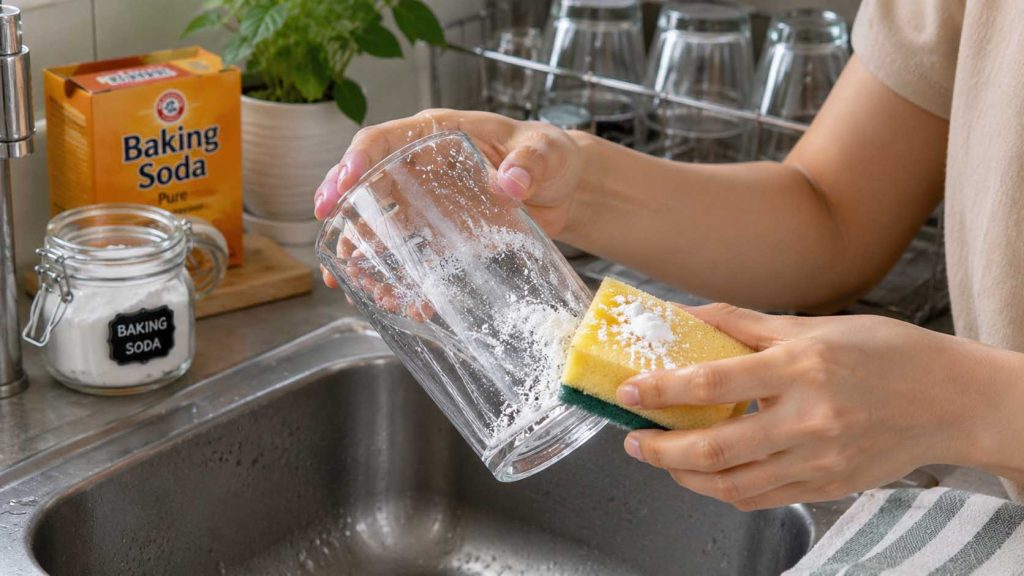 Làm sạch ly thủy tinh bằng baking soda