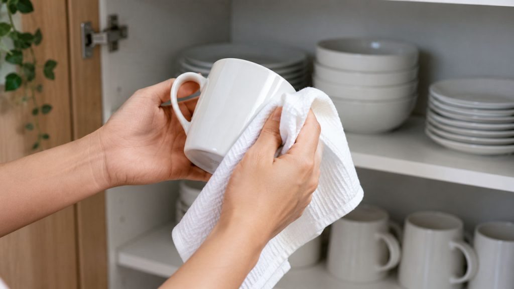 Lau khô cốc sứ trước khi cất