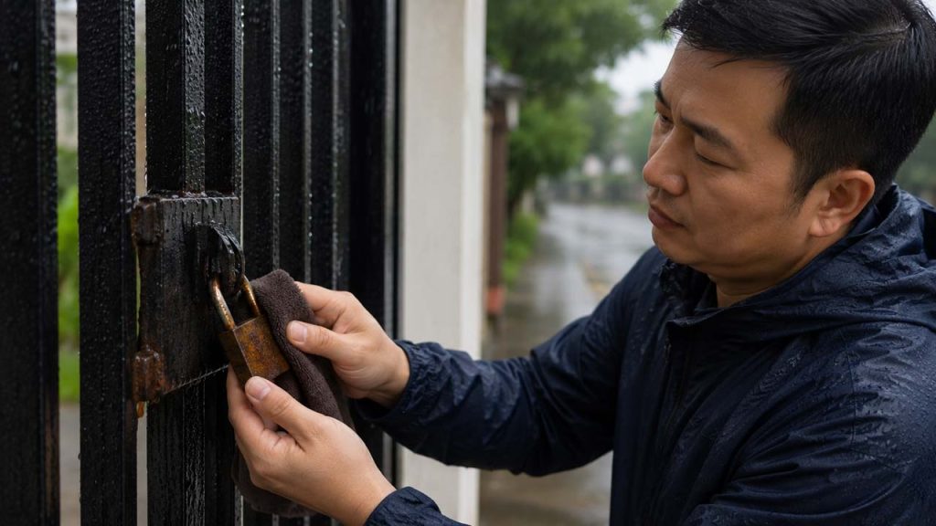 Lau khô ổ khóa sau cơn mưa