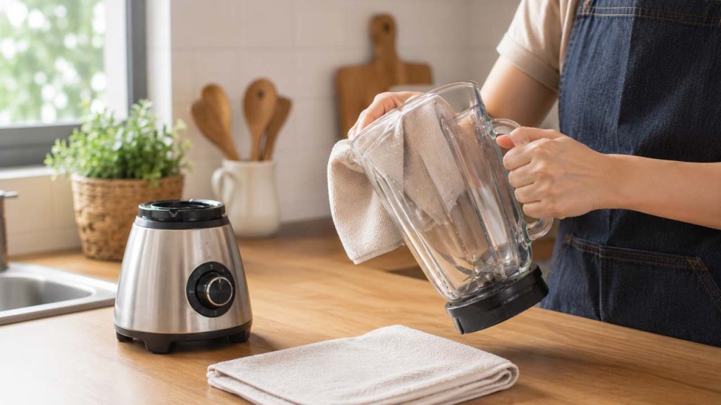 Lau khô máy xay sinh tố trước khi cất