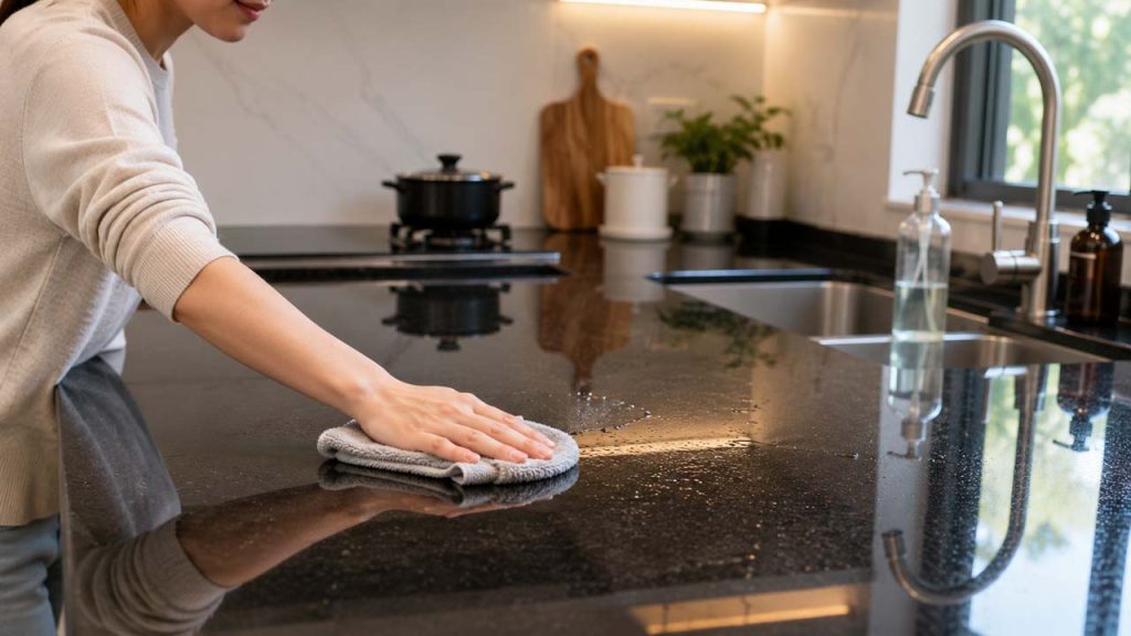 Lau mặt đá bếp ngay sau khi nấu ăn