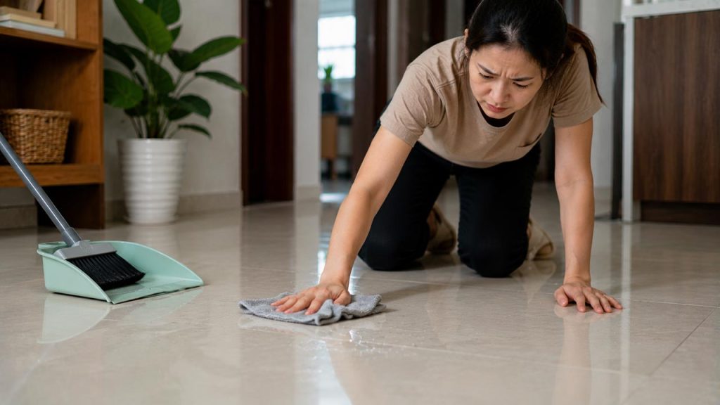 Lau lại toàn bộ khu vực sau khi dọn kính vỡ
