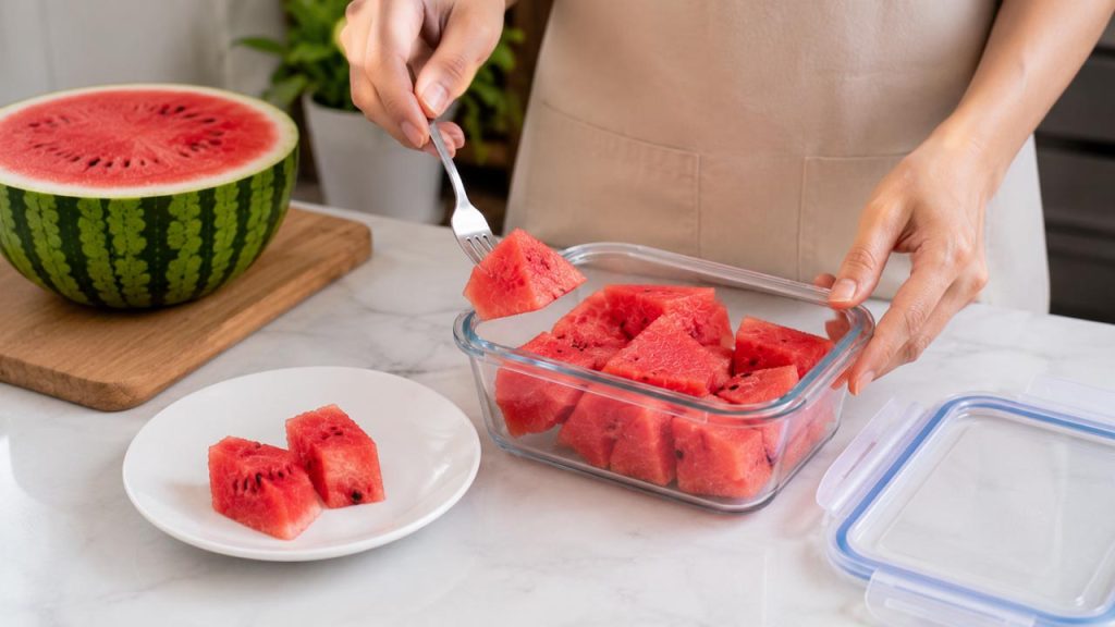 Lấy lượng dưa hấu vừa ăn để hạn chế mở hộp nhiều lần