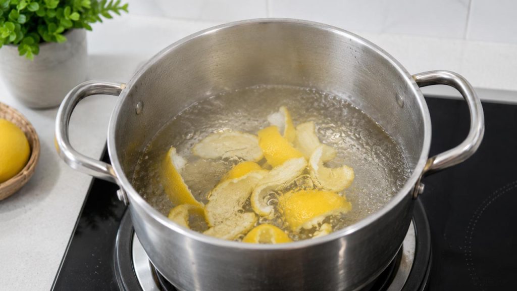 Luộc nước với vỏ chanh để làm sạch nồi inox