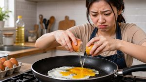 Mẹo đập trứng không làm vỡ lòng đỏ khi chiên