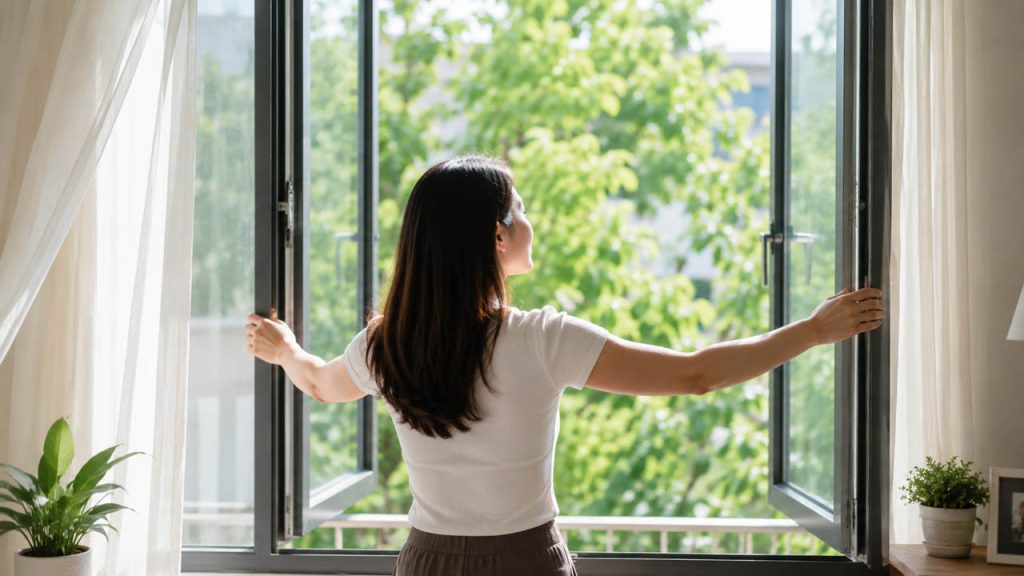 Mở cửa sổ để lưu thông không khí và giảm mùi thuốc lá