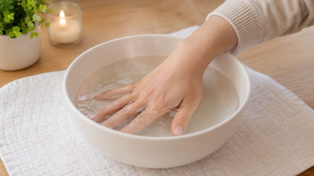 Ngâm tay trong nước ấm vài phút trước khi lấy dằm