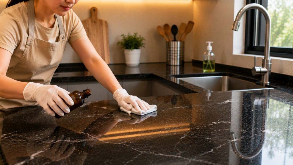 Phủ lớp chống thấm định kỳ cho mặt đá bếp