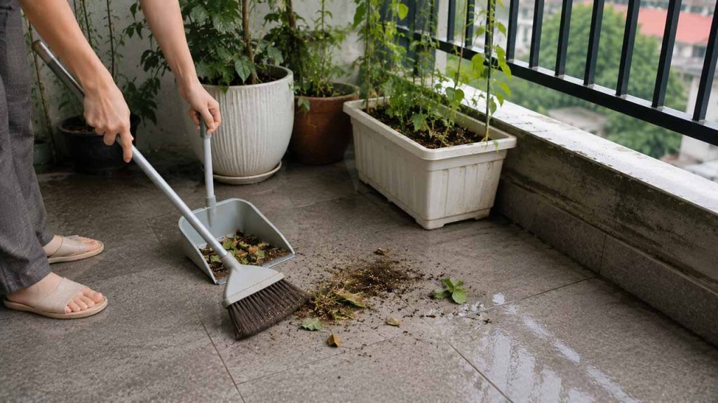 Quét sạch lá cây và đất sau mỗi lần chăm sóc