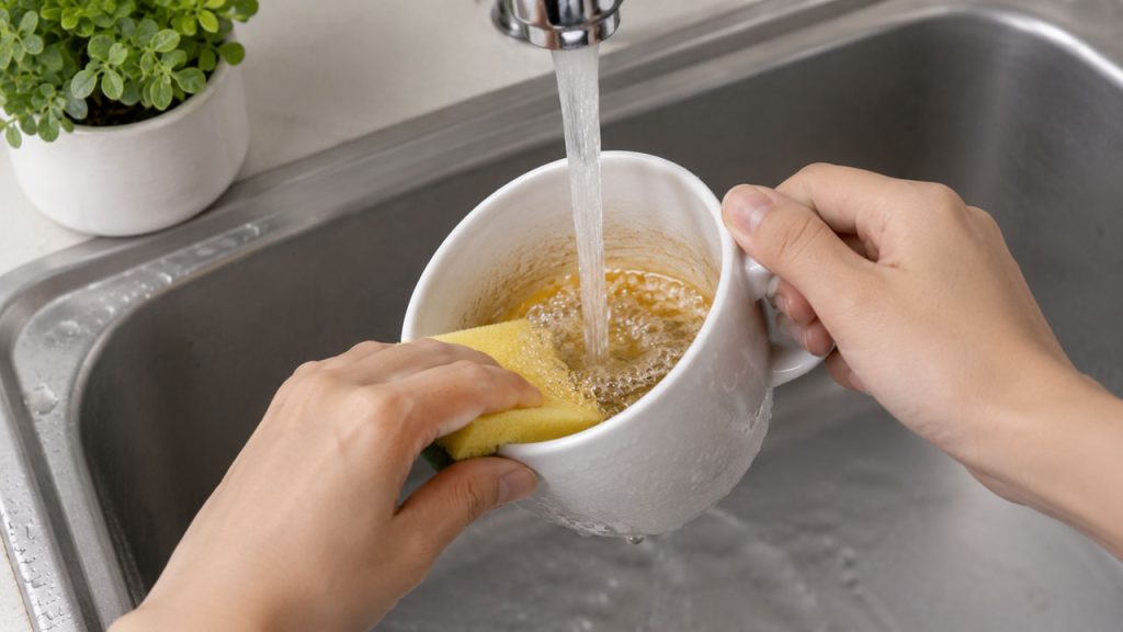 Rửa cốc ngay sau khi sử dụng để tránh ố vàng