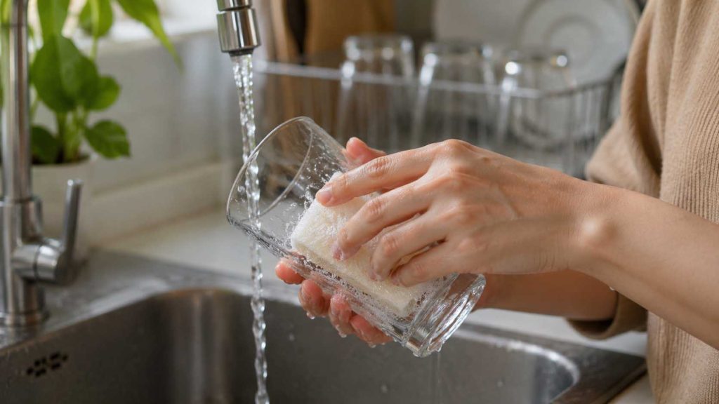 Rửa ly thủy tinh ngay sau khi sử dụng
