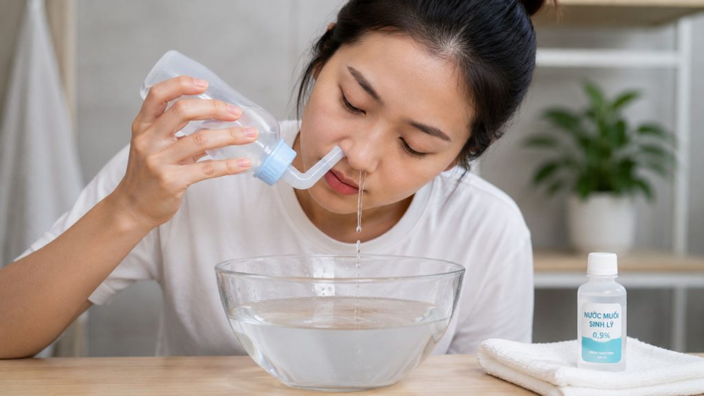 Rửa mũi bằng nước muối sinh lý đúng cách