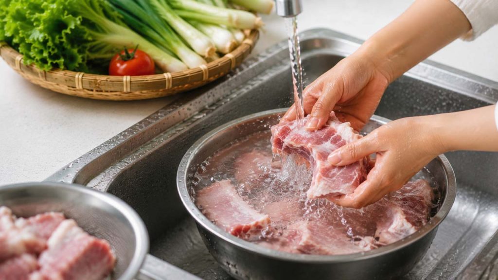 Rửa sạch thịt và rau củ trước khi nấu để nước canh không bị đục