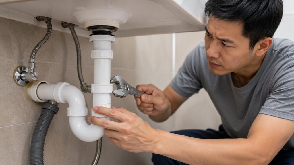 Siết chặt mối nối ống thoát nước bồn rửa mặt