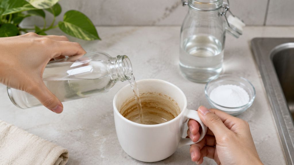 Sử dụng giấm trắng để làm sạch cốc sứ bị ố vàng
