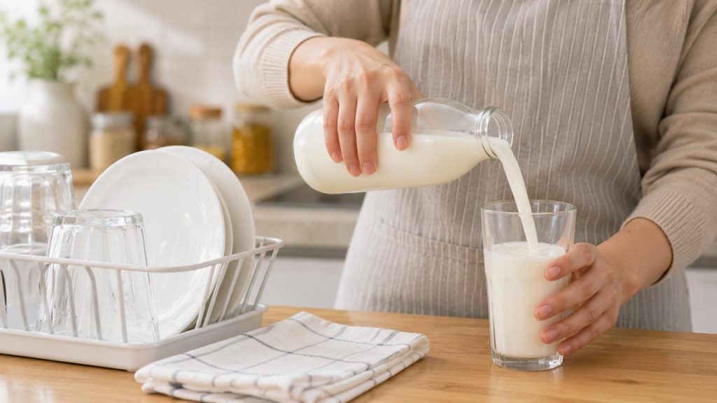 Sử dụng ly và dụng cụ sạch khi rót sữa