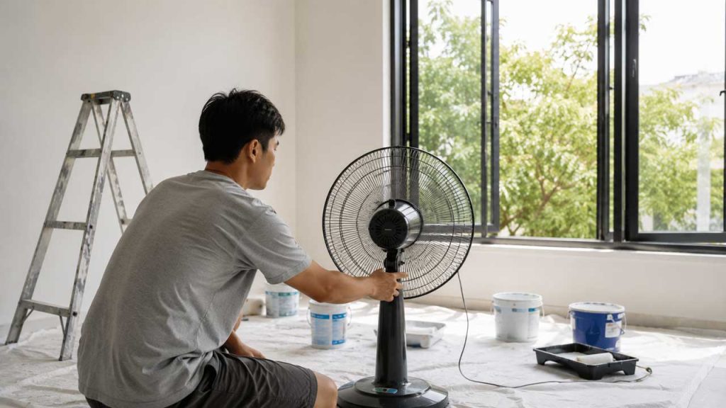 Sử dụng quạt để tăng lưu thông không khí và giảm mùi sơn mới