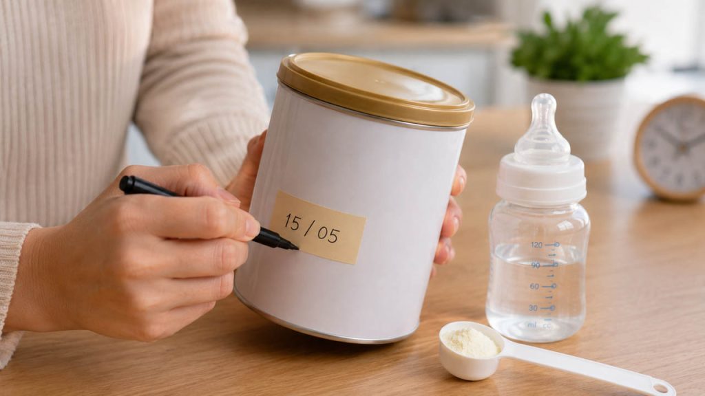 Ghi ngày mở nắp hộp sữa bột để sử dụng đúng thời gian