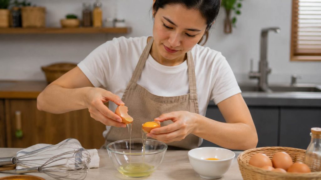 Dùng vỏ trứng để tách lòng trắng trứng khỏi lòng đỏ