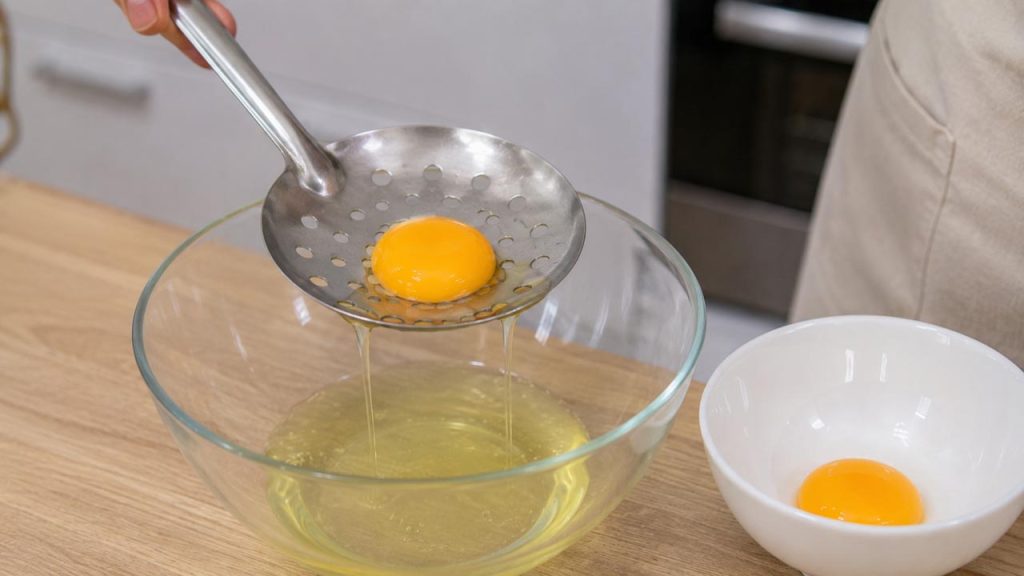 Muôi hoặc vá có lỗ giúp tách lòng trắng trứng dễ dàng