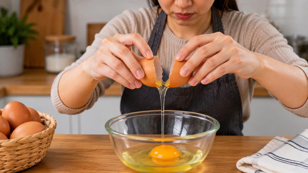 Tách vỏ trứng bằng hai tay