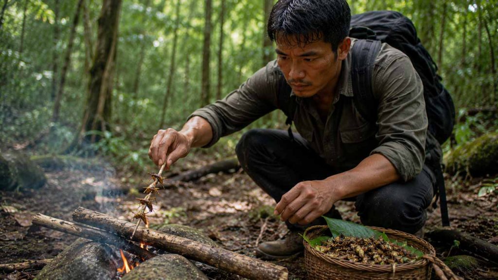 Tìm côn trùng làm nguồn thực phẩm khi bị lạc trong rừng