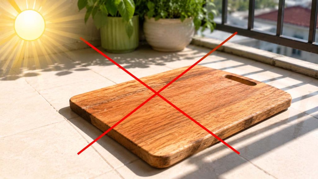 Tránh phơi thớt gỗ dưới ánh nắng gắt