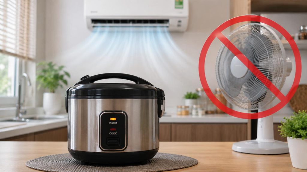 Hạn chế để quạt hoặc máy lạnh thổi trực tiếp vào nồi