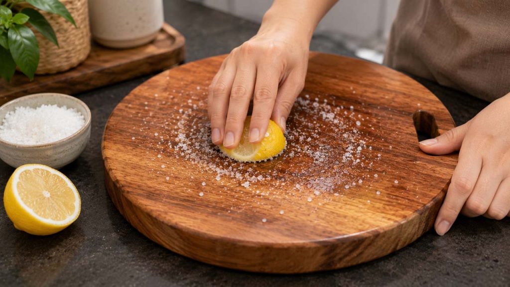 Vệ sinh thớt gỗ bằng chanh và muối định kỳ