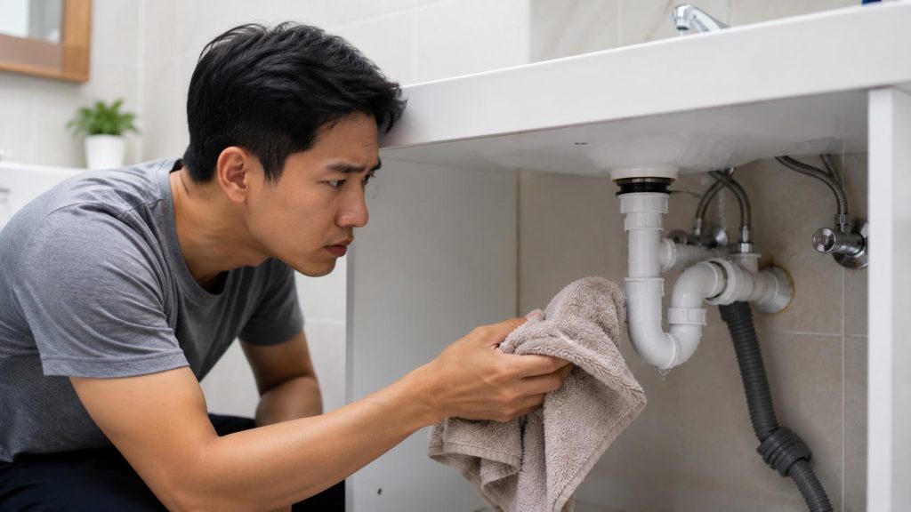 Xác định vị trí ống thoát nước bồn rửa mặt bị rò rỉ