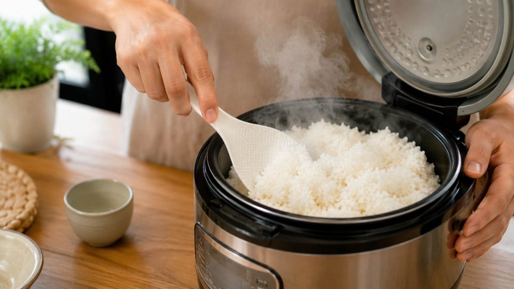 Xới cơm nhẹ ngay sau khi cơm vừa chín