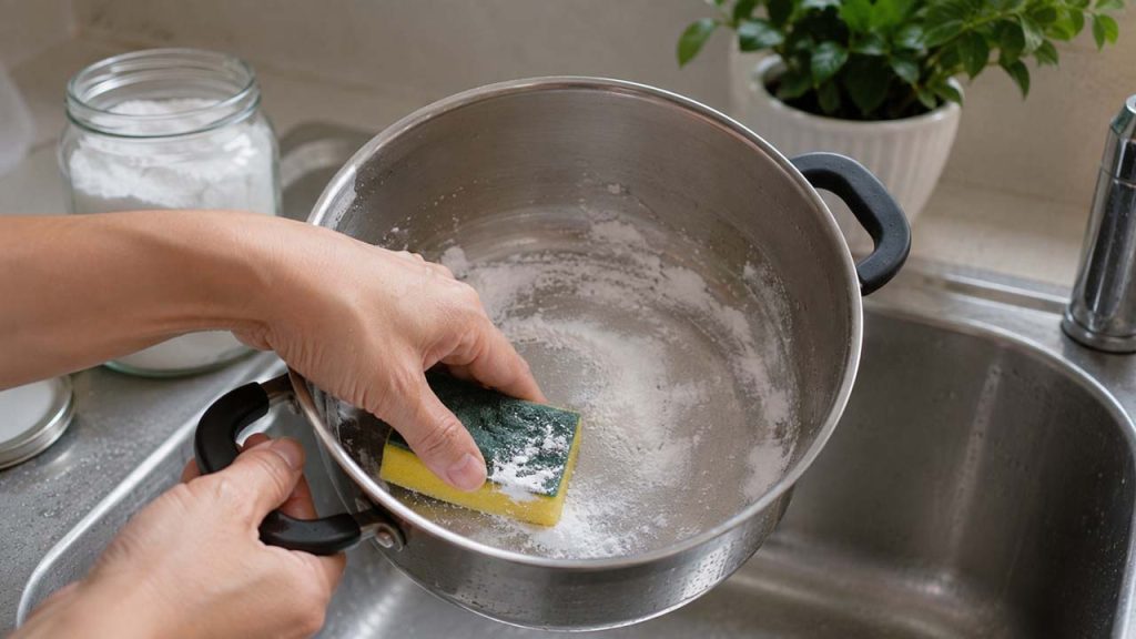 Sử dụng baking soda để làm sạch và khử mùi nồi chảo