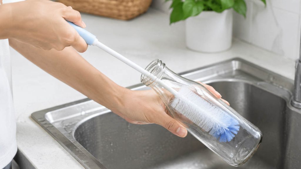Bàn chải vệ sinh cổ dài giúp làm sạch chai thủy tinh cổ nhỏ