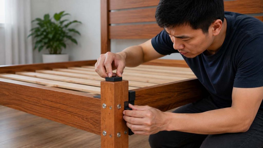 Lắp thêm miếng đệm tại các vị trí tiếp xúc trên khung giường gỗ