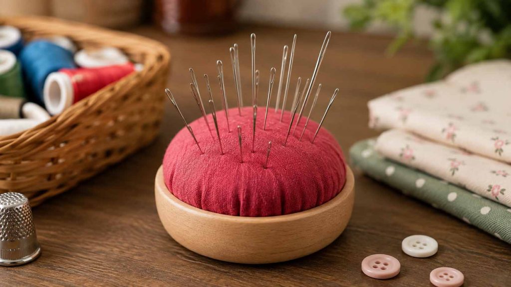 Cắm kim vào miếng đệm kim sau khi sử dụng