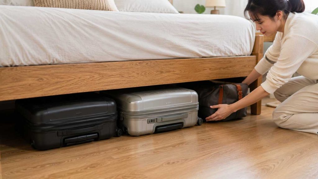 Tận dụng gầm giường để cất vali và túi du lịch