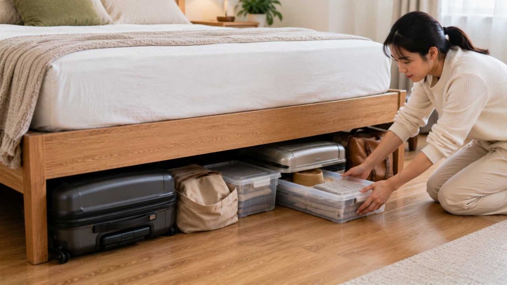 Cất những vật dụng ít sử dụng vào hộp dưới gầm giường