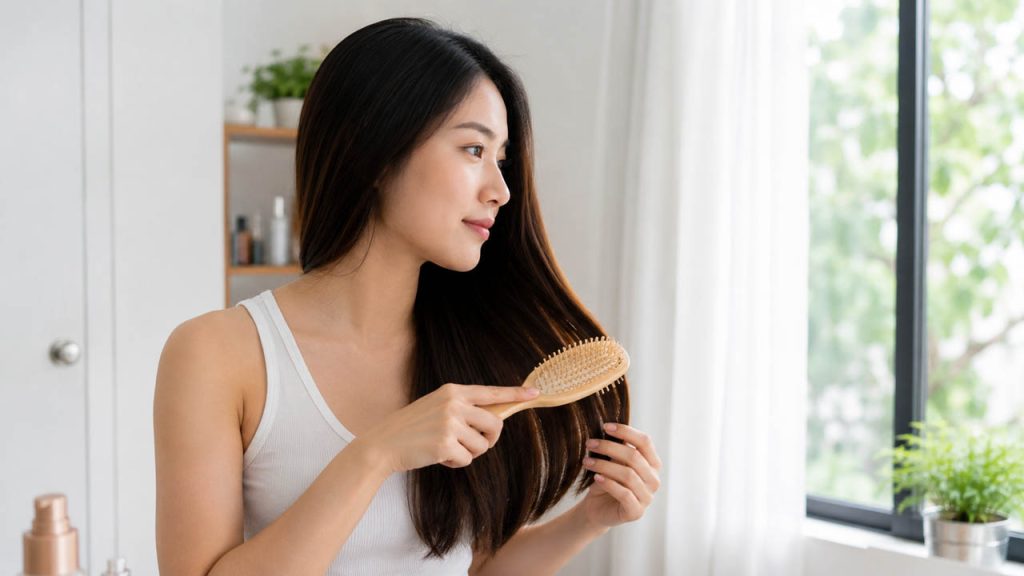 Chải tóc bằng lược sạch giúp tóc thông thoáng sau khi nấu ăn