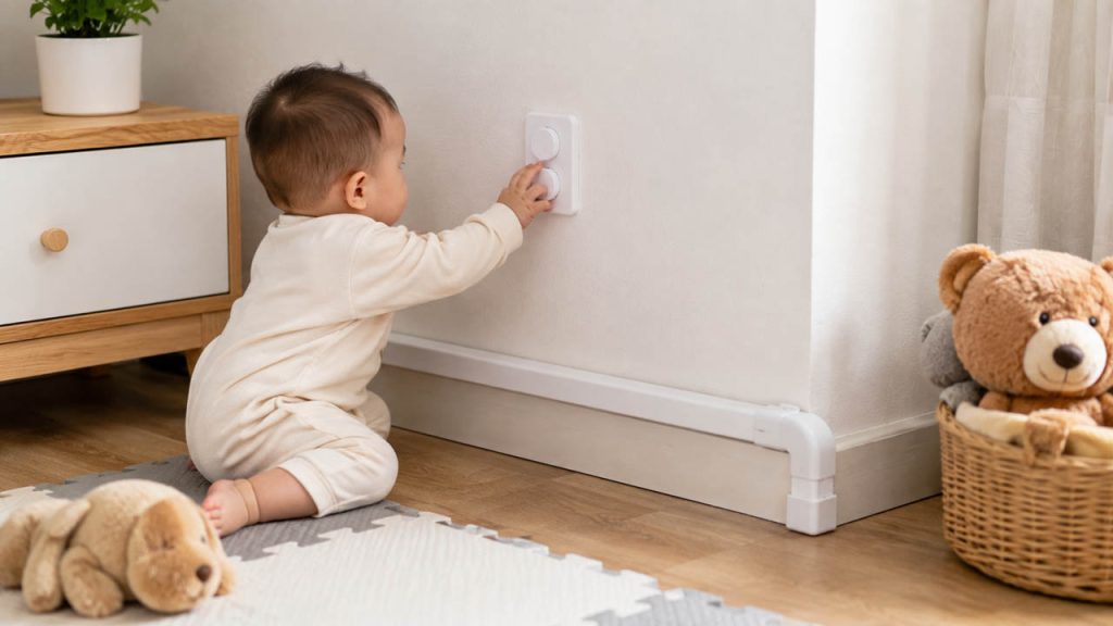 Ổ điện được che chắn và dây điện được sắp xếp gọn gàng trong nhà