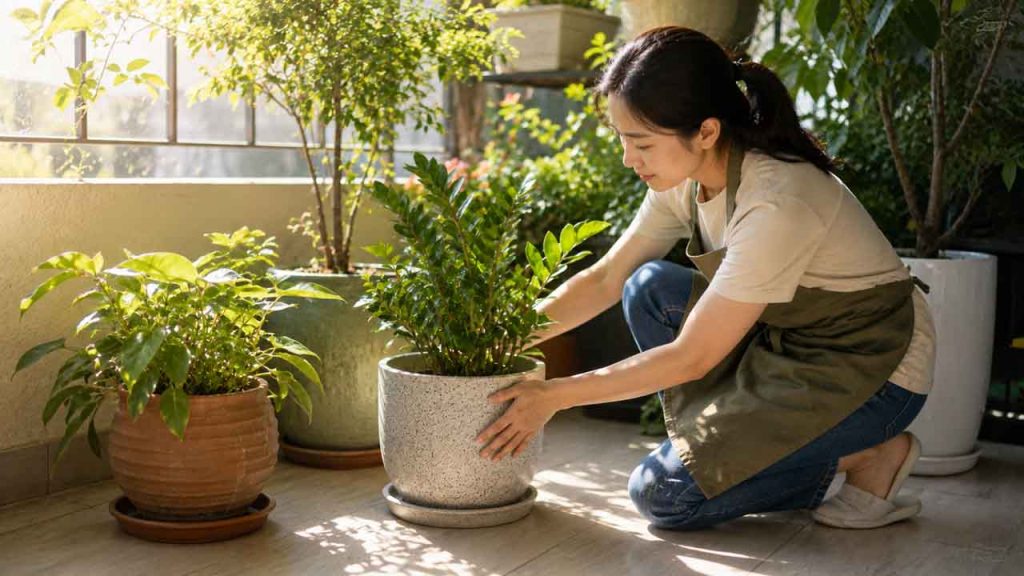 Cho chậu cây tiếp xúc với ánh sáng phù hợp để hạn chế rêu