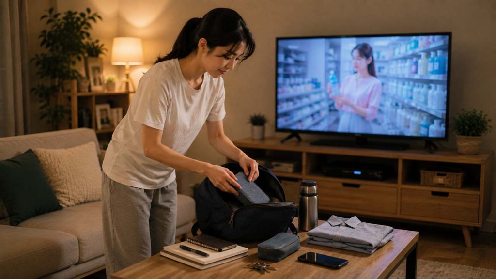 Chuẩn bị đồ dùng cho ngày hôm sau khi TV quảng cáo