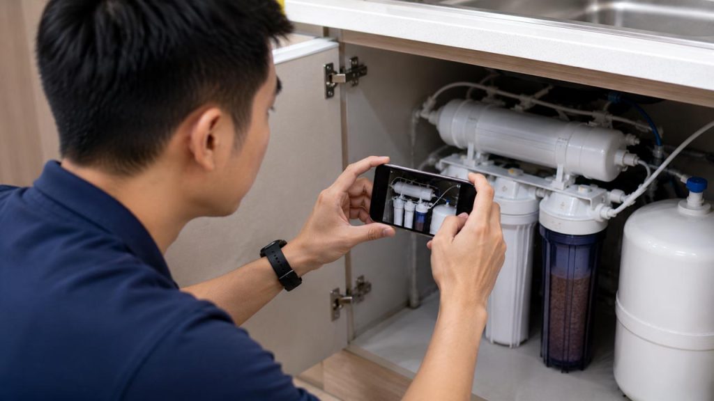 Chụp ảnh lõi và ngày thay máy lọc nước để lưu lại