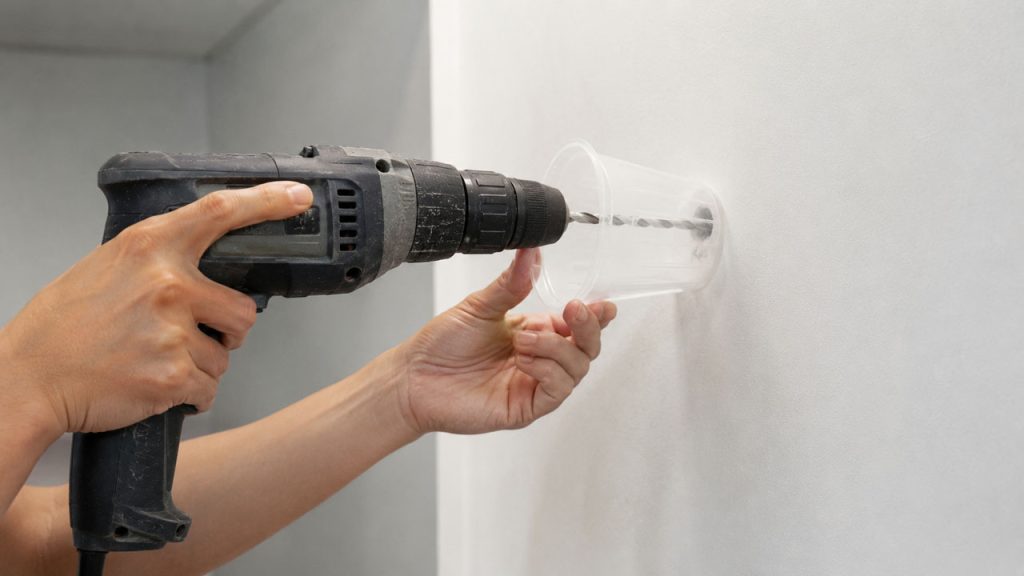 Làm cốc hứng bụi đơn giản khi khoan tường