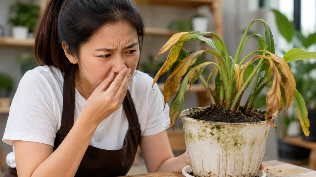 Đất trồng có mùi ẩm mốc do quá ướt