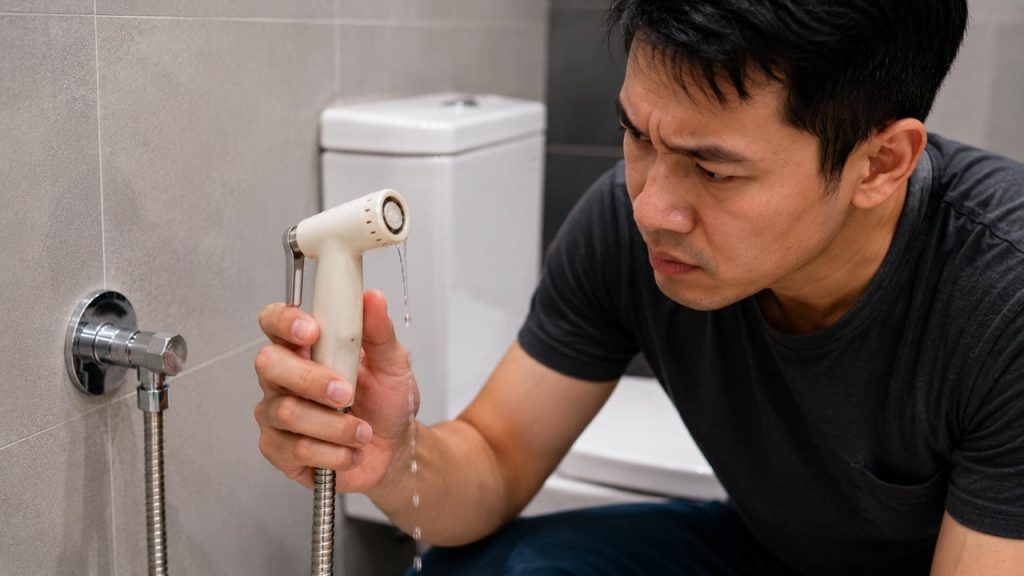 Đầu vòi xịt vệ sinh nhỏ nước dù không bóp cò